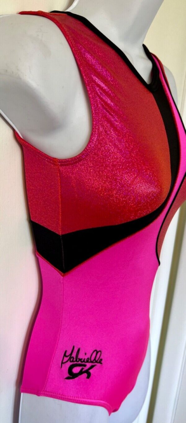 GABRIELLE DOUGLAS GK TANK ADULT X-SMALL ORANGE PINK N/S FOIL GYMNAST LEOTARD AXS - Image 4