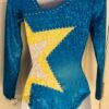 GK LgSLV LADIES SMALL TURQUOISE FOIL YELLOW STAR JA GYMNAST DANCE LEOTARD Sz AS - Image 5