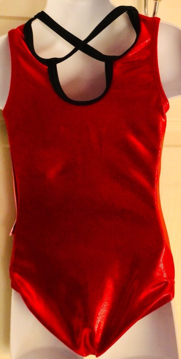 GK LEOTARD CHILD MEDIUM RED BLACK MYSTIQUE JA GYMNASTICS DANCE TANK CM NWT! - Image 2