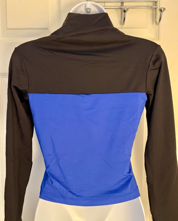 GK ICE SKATE LADIES LARGE LgSLV NYLON/SPANDEX BLUE/BLACK CROP DANCE TOP  SZ L - Image 3