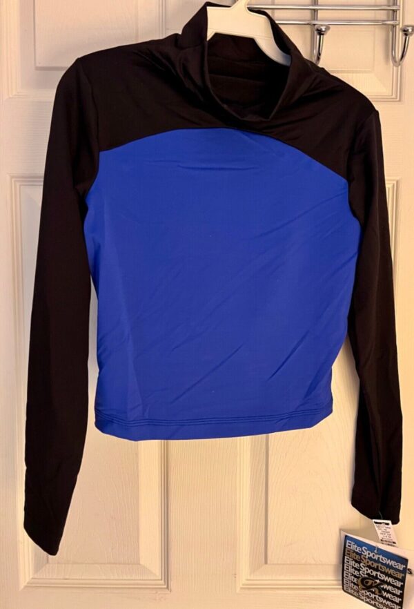 GK ICE SKATE LADIES LARGE LgSLV NYLON/SPANDEX BLUE/BLACK CROP DANCE TOP  SZ L - Image 4