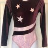 GK Elite LgSLV PLUM GLITTER VELVET ADULT SMALL PINK FOIL STARS Sz AS NWT