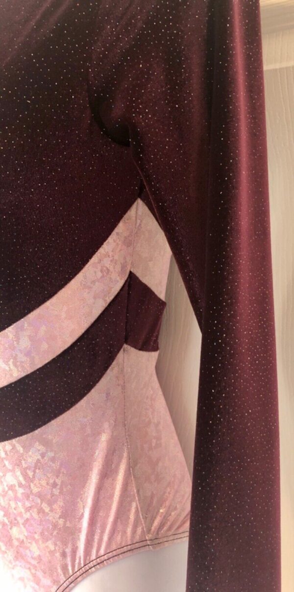GK Elite LgSLV PLUM GLITTER VELVET ADULT SMALL PINK FOIL STARS Sz AS NWT - Image 4
