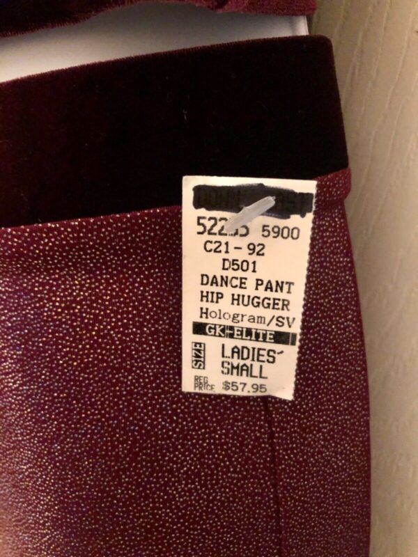 GK DANCE JAZZ LADIES SMALL WINE TWILIGHT FOIL WINE VELVET WAISTBAND PANTS Sz AS - Image 4