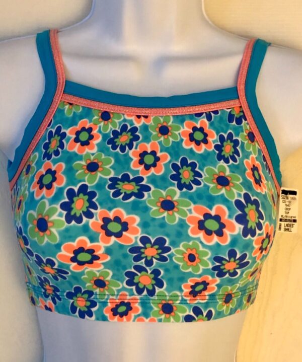 GK JAZZ DANCE CHEER ADULT SMALL NYLON/SPANDEX FLORAL PRINT TANK CROP TOP Sz AS