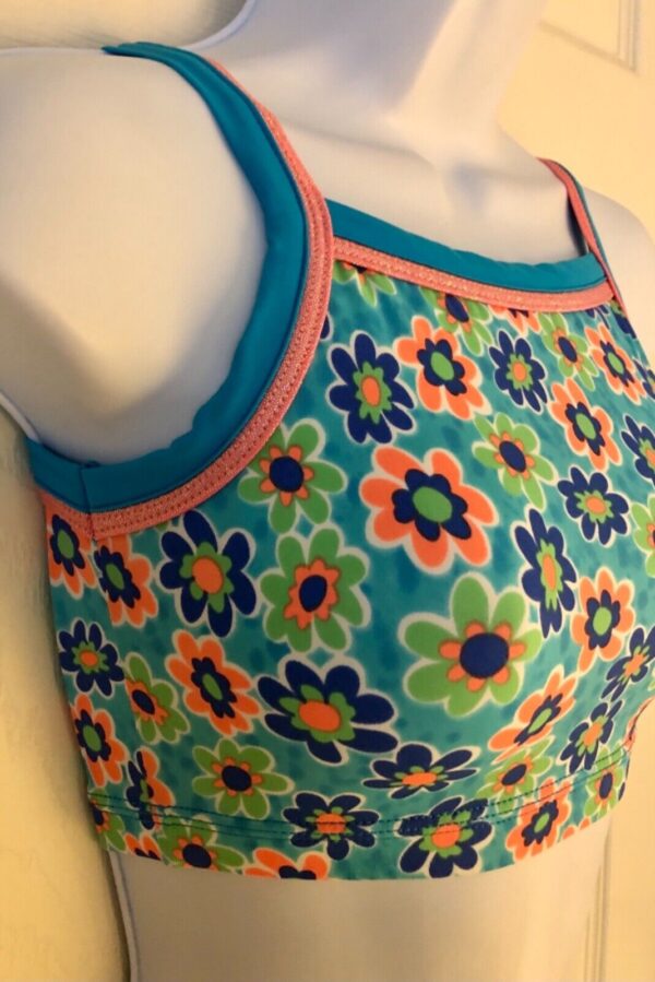 GK JAZZ DANCE CHEER ADULT SMALL NYLON/SPANDEX FLORAL PRINT TANK CROP TOP Sz AS - Image 3