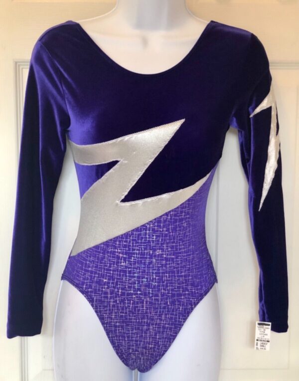 GK LONG SLEEVE LADIES SMALL CONCORD VELVET MATRIX SILVER  DANCE LEOTARD AS