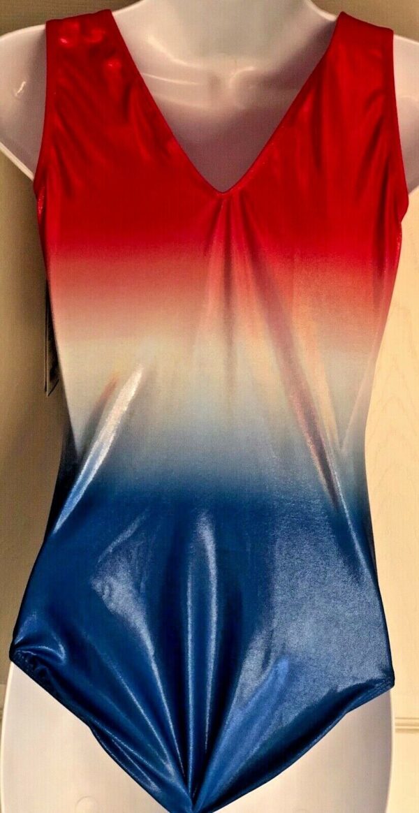 GK Elite Gymnastics Dance Leotard ADULT M FREE SPIRIT Red White Blue HOLOTEK - Image 2