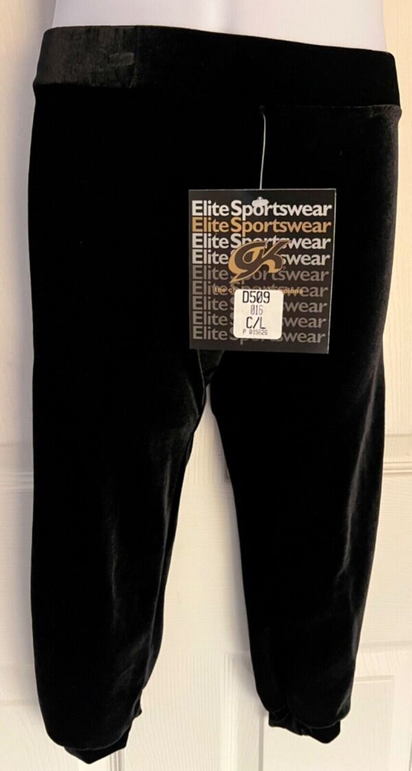 GK ELITE DANCE CHILD LARGE BLACK SMOOTH VELVET CUFFED CAPRI PANTS JAZZ Sz CL NWT - Image 3