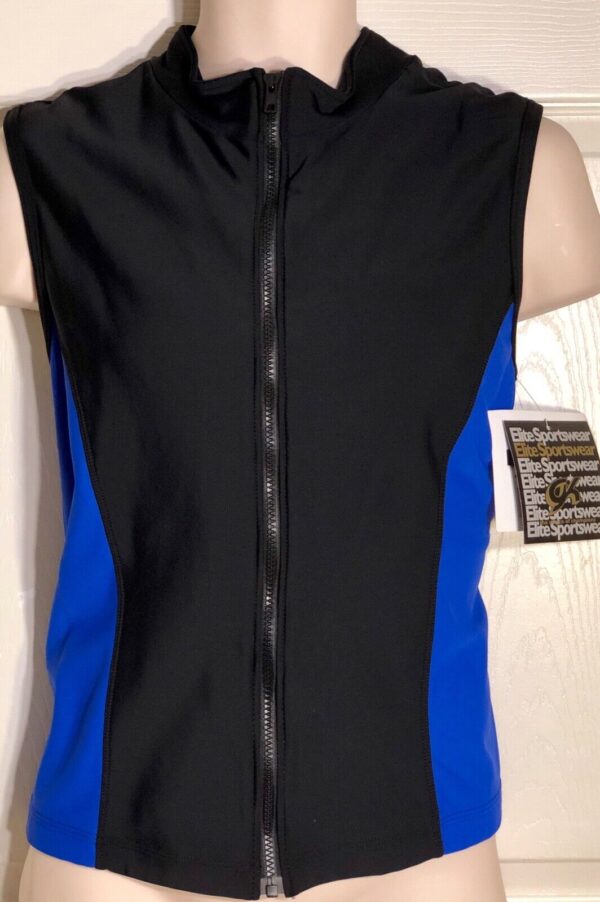 GK ELITE FIGURE SKATE MENS LARGE NYLON SPANDEX WARMUP VEST BLACK ROYAL SZ L NWT