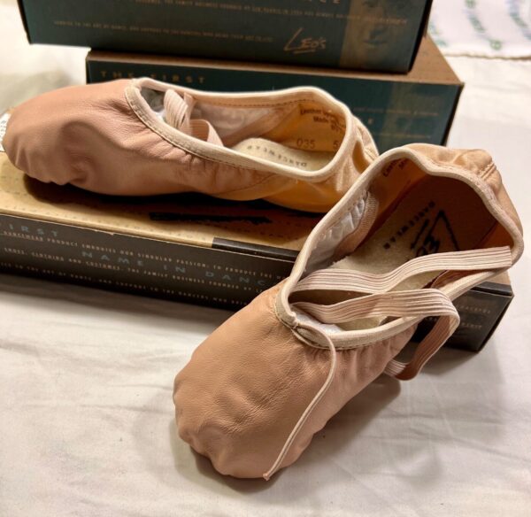 LEOâ€™S DANCEWEAR BALLET ADULT SIZE 4 STRETCH PINK LEATHER #035 SHOES Sz 4 NIB!