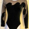 GK LgSLV LADIES SMALL BLACK GLITTER VELVET & MESH GYMNASTICS DANCE LEOTARD Sz AS