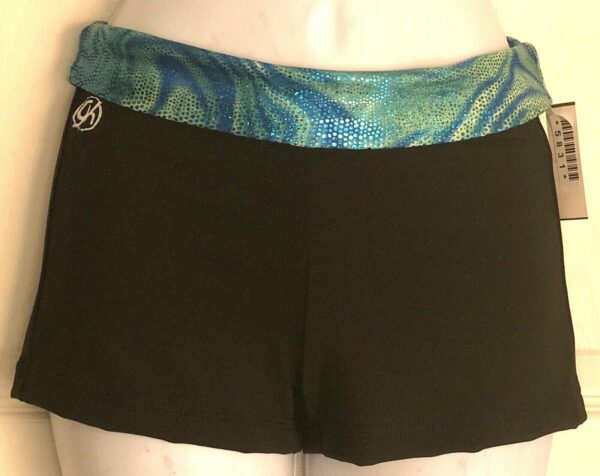 GK MICRO MINI CHEER ADULT X-SMALL BLACK DT WATERCOLOR SAFARI FOIL GYM SHORTS AXS