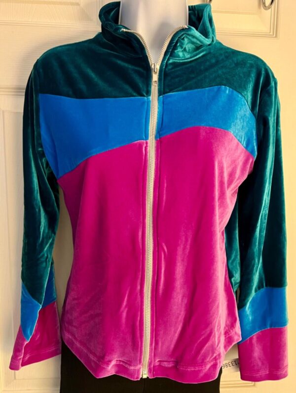 GK WARM UP JACKET ADULT SMALL GREEN BLUE PINK VELVET GYMNAST DANCE CHEER SKATE S