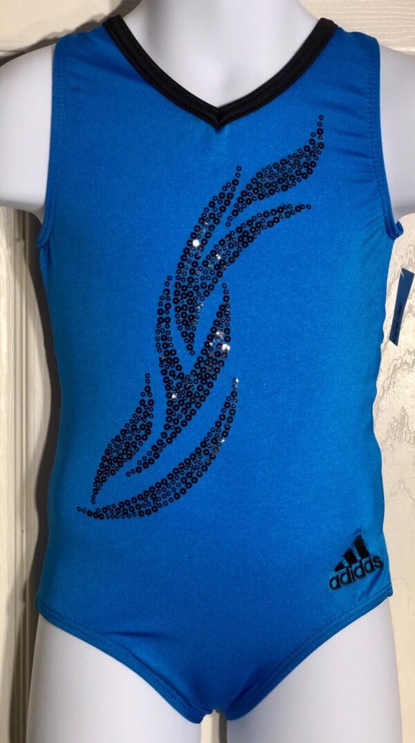 ADIDAS TANK GK LEOTARD CHILD X-SMALL BLUE BLACK SEQUINS GYMNASTS DANCER CXS NWT!