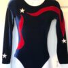 GK LgSLV BLUE VELVET ADULT SMALL RED VELVET RIBBON FOIL STARS GYMNAST LEOTARD AS