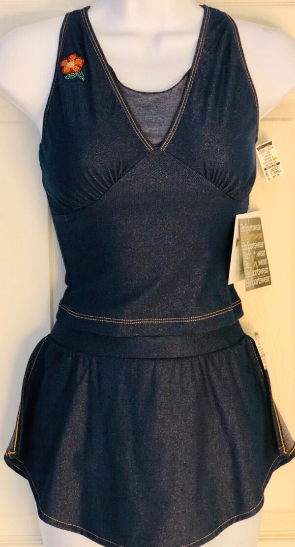 GK SKATE 2 PC SET ADULT SMALL SPARKLY DENIM CAMI CROP TOP/PULL-ON SKIRT AS NWT!