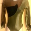 GK ADULT SMALL LgSLV EVERGREEN FOIL VELVET BLACK MESH GYMNAST DANCE LEOTARD AS