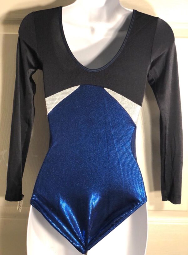 GK LgSLV LADIES SMALL BLACK N/S ROYAL WHITE SHIMMER GYMNASTIC DANCE LEOTARD AS - Image 5