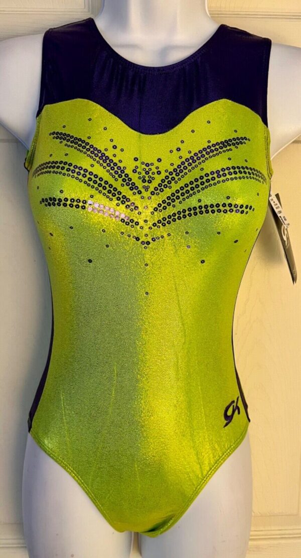 GK ADULT SMALL PURPLE LEMONLIME MYSTIQUE SEQUINS GYMNASTS DANCE TANK LEOTARD AS