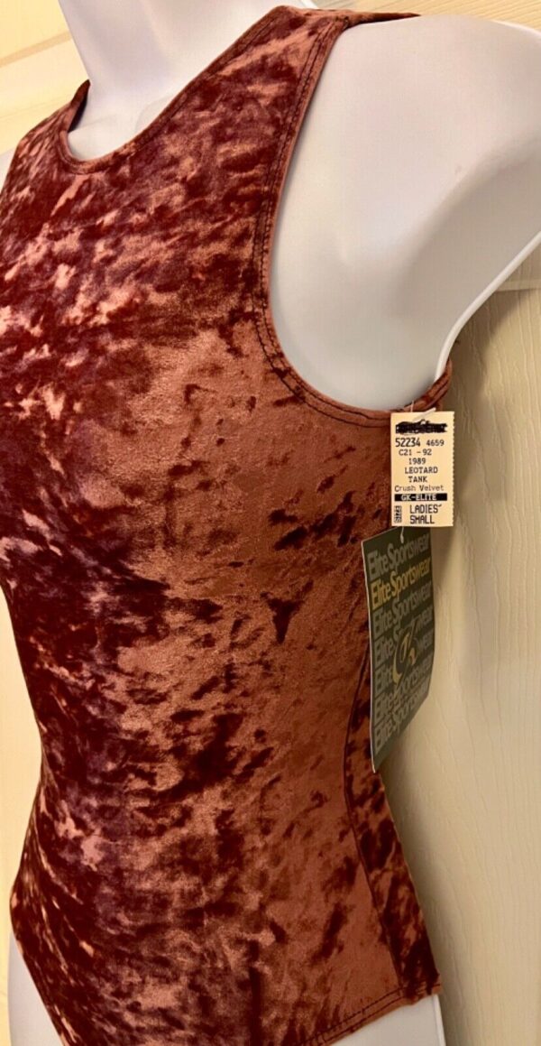 GK BROWN CRUSHED VELVET ADULT SMALL GYMNASTIC DANCE BASIC TANK LEOTARD SZ S NWT - Image 3