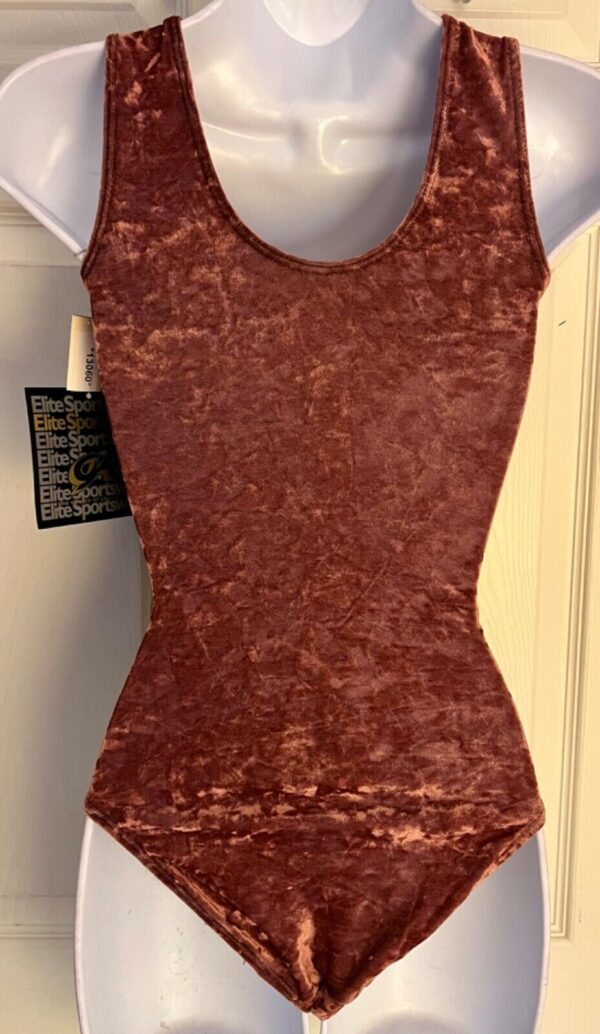 GK BROWN CRUSHED VELVET ADULT SMALL GYMNASTIC DANCE BASIC TANK LEOTARD SZ S NWT - Image 6