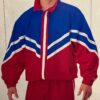 GK RED BLUE SUPPLEX ADULT LARGE GYMNAST ALL SPORT TRADITIONAL WARM UP JACKET L