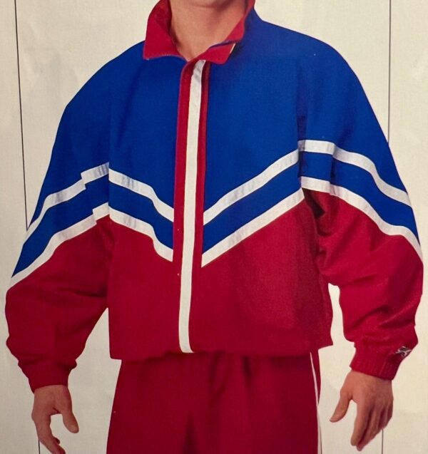 GK RED BLUE SUPPLEX ADULT LARGE GYMNAST ALL SPORT TRADITIONAL WARM UP JACKET L