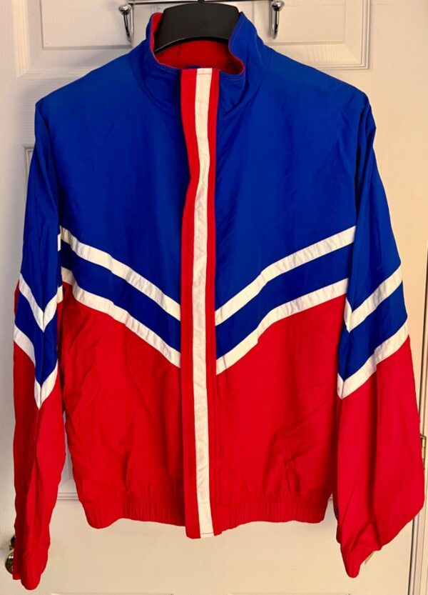 GK RED BLUE SUPPLEX ADULT LARGE GYMNAST ALL SPORT TRADITIONAL WARM UP JACKET L - Image 2