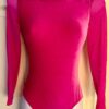 GK ADULT SMALL PINK VELVET MESH LgSLV SQUARE NECK GYMNAST DANCE LEOTARD Sz AS