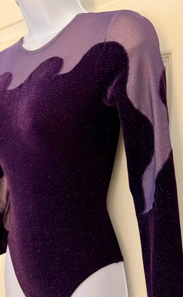 GK LgSLV PURPLE GLITTER VELVET MESH ADULT SMALL GYMNASTICS DANCE LEOTARD Sz AS - Image 5