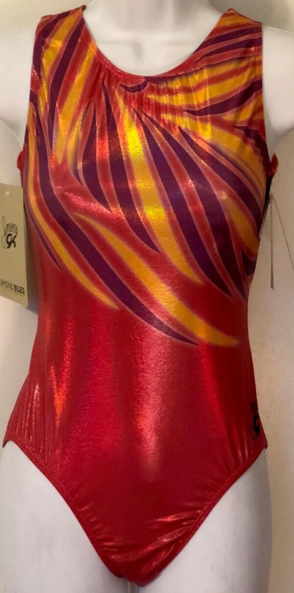 SIMONE BILES GK SUNRISE SPLASH TANK NYLON HOLOTEK GYMNASTIC DANCE LEO Sz AM NWT!