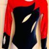 GK LADIES SMALL LgSLV RED FOIL NAVY VELVET RIBBONS GYMNASTICS DANCE LEOTARD SZ S