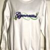 GK SWEATSHIRT ADULT SMALL GYMNASTICS RIBBON FLOWER APPLIQUÃ‰ WHITE PULLOVER Sz AS
