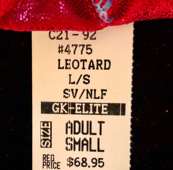 GK Elite LgS RED FOUL BLACK VELVET GYMNASTIC DANCE LEOTARD Sz AS - Image 5