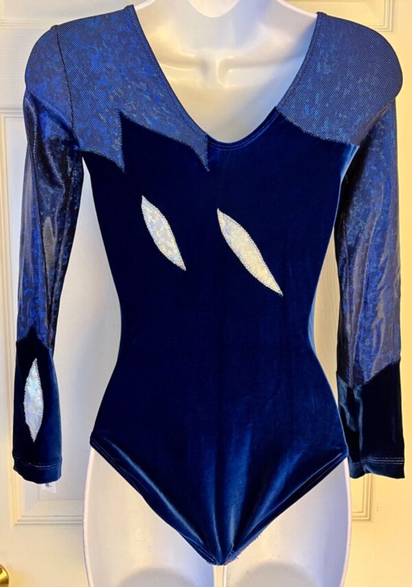 GK LgSLV LADIES SMALL ROYAL VELVET WHITE SPARKLE GYMNASTICS DANCE LEOTARD Sz AS - Image 7