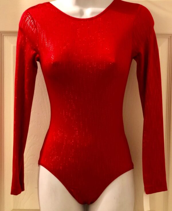 GK ELITE LADIES LgS RED FOIL GYMNASTIC DANCE LEOTARD ADULT XS