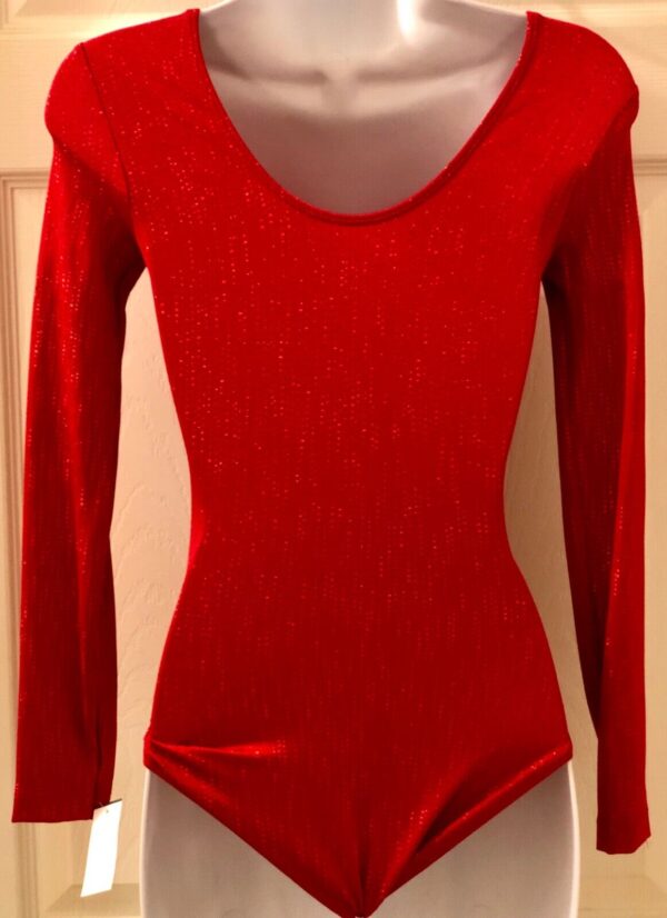 GK ELITE LADIES LgS RED FOIL GYMNASTIC DANCE LEOTARD ADULT XS - Image 2