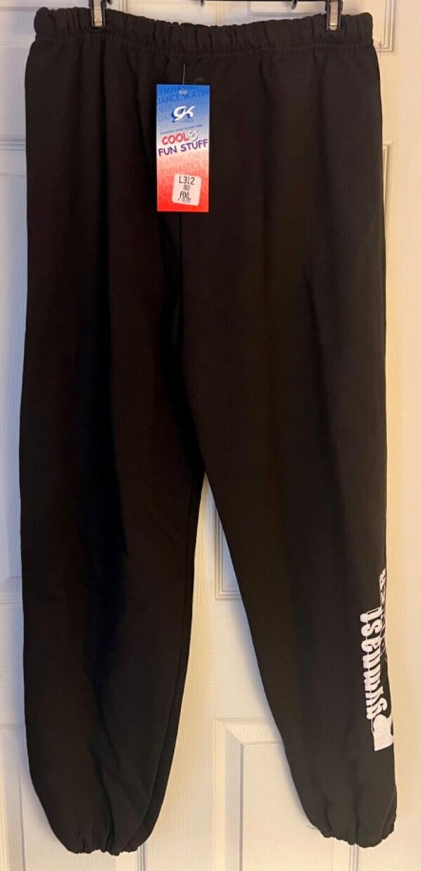 GK JERZEE BLACK SWEATPANTS ADULT X-LARGE "GYMNAST POWER" GRAPHIC COTTON BLEND XL - Image 2