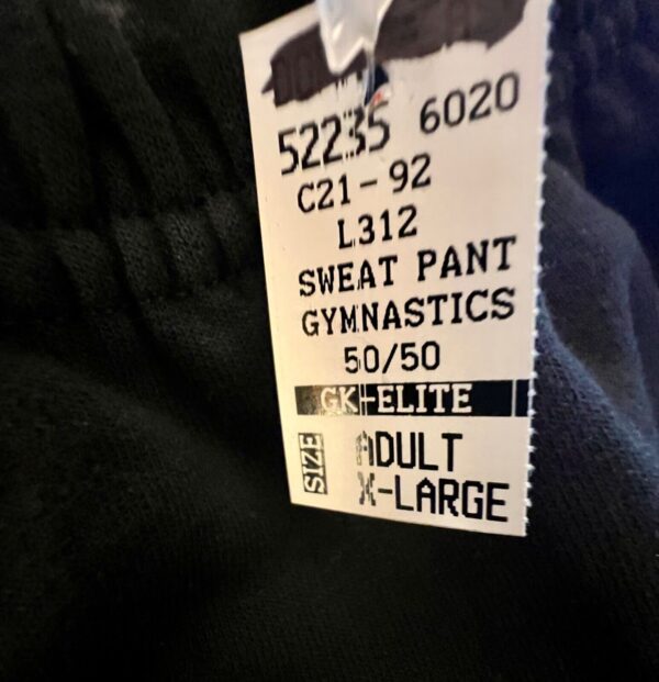 GK JERZEE BLACK SWEATPANTS ADULT X-LARGE "GYMNAST POWER" GRAPHIC COTTON BLEND XL - Image 9