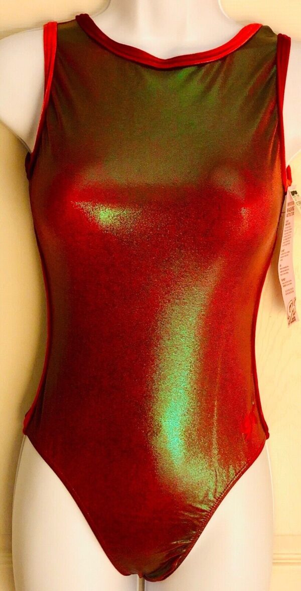 GK FESTIVE CINNAMINT FOIL ADULT SMALL RED VELVT GYMNASTS DANCE TANK LEOTARD AS