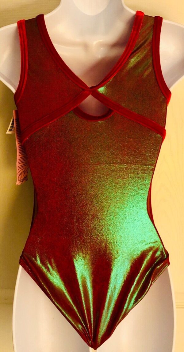 GK FESTIVE CINNAMINT FOIL ADULT SMALL RED VELVT GYMNASTS DANCE TANK LEOTARD AS - Image 3