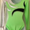 GK LgS LADIES SMALL NEON LIME DRYTECH SILVER FOIL GYMNASTIC DANCE LEOTARD AS NWT - Image 2