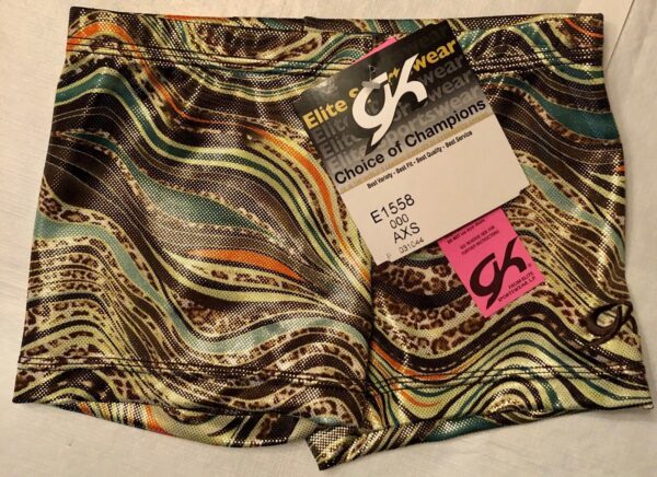 WAS $23.95 NWT! GK Elite MICRO MINI HOLOGRAM PRINT CHEER  SHORTS ADULT XS