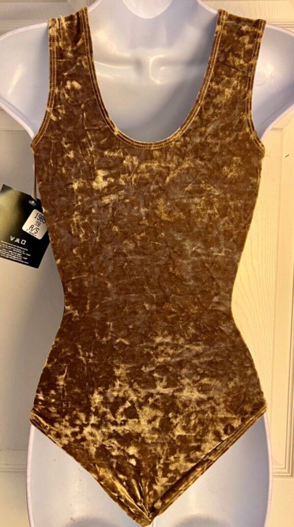 GK BROWN CRUSHED VELVET ADULT SMALL GYMNASTIC DANCE BASIC TANK LEOTARD SZ S NWT - Image 5