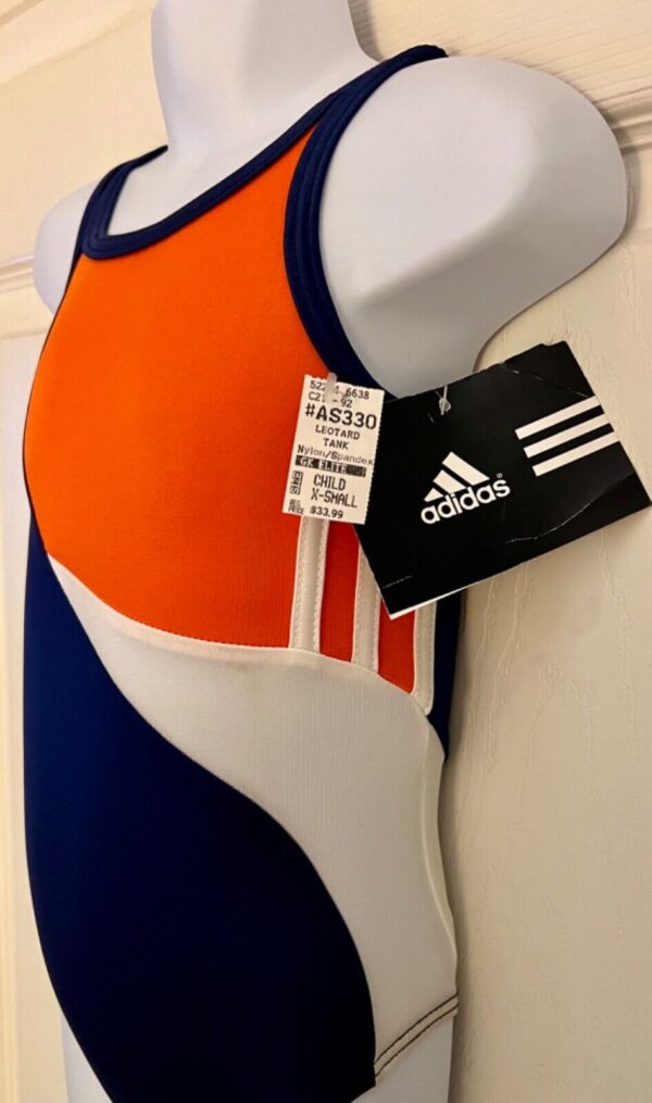 ADIDAS CHILD X-SMALL ORANGE BLUE WHITE NYLON GK CAMI TANK GYMNAST LEOTARD SZ XS - Image 4