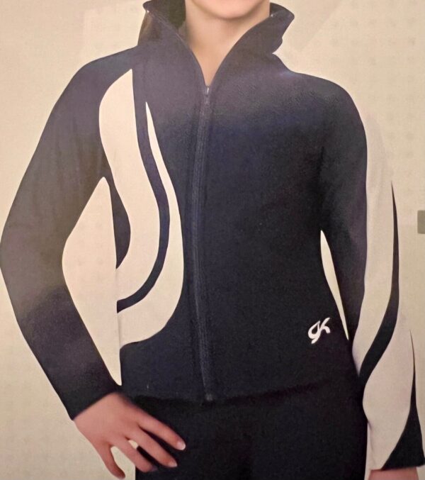 GK  WARM-UP JACKET ADULT LARGE BRUSH TRICOT NAVY/WHITE GYMNAST CHEER SKATE Sz L