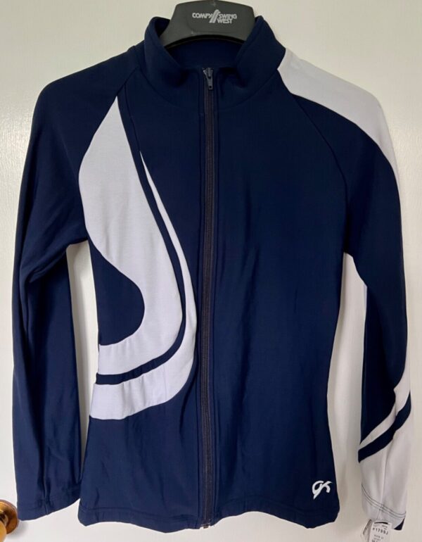 GK  WARM-UP JACKET ADULT LARGE BRUSH TRICOT NAVY/WHITE GYMNAST CHEER SKATE Sz L - Image 5