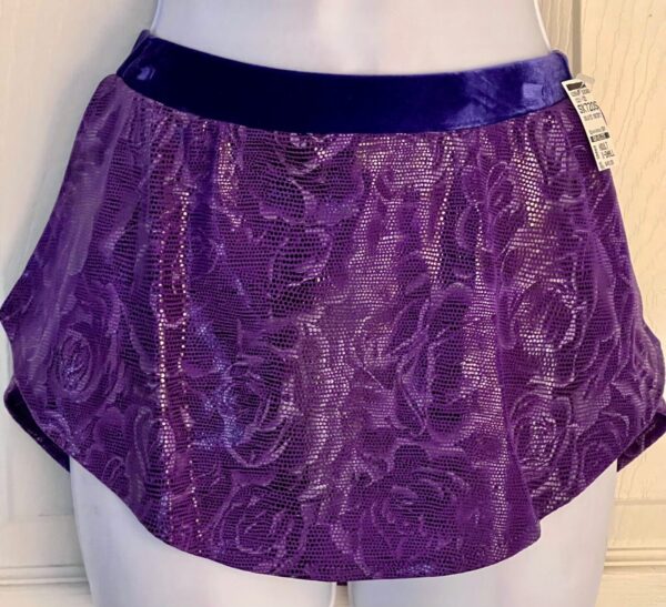 GK ICE SKATE ADULT X-SMALL PURPLE FLORAL FOIL PRINT VELVET PULL-ON SKIRT Sz AXS