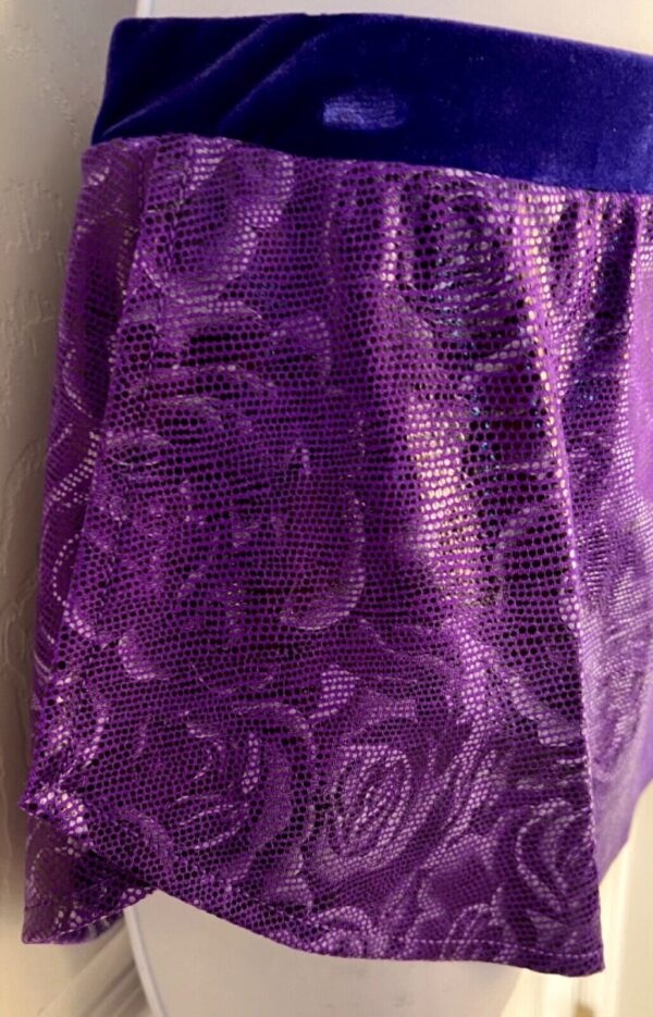 GK ICE SKATE ADULT X-SMALL PURPLE FLORAL FOIL PRINT VELVET PULL-ON SKIRT Sz AXS - Image 3